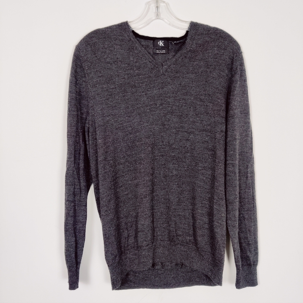 Calvin Klein Men's 100% Merino Wool Sweater Heathered Black Size XL V-neck